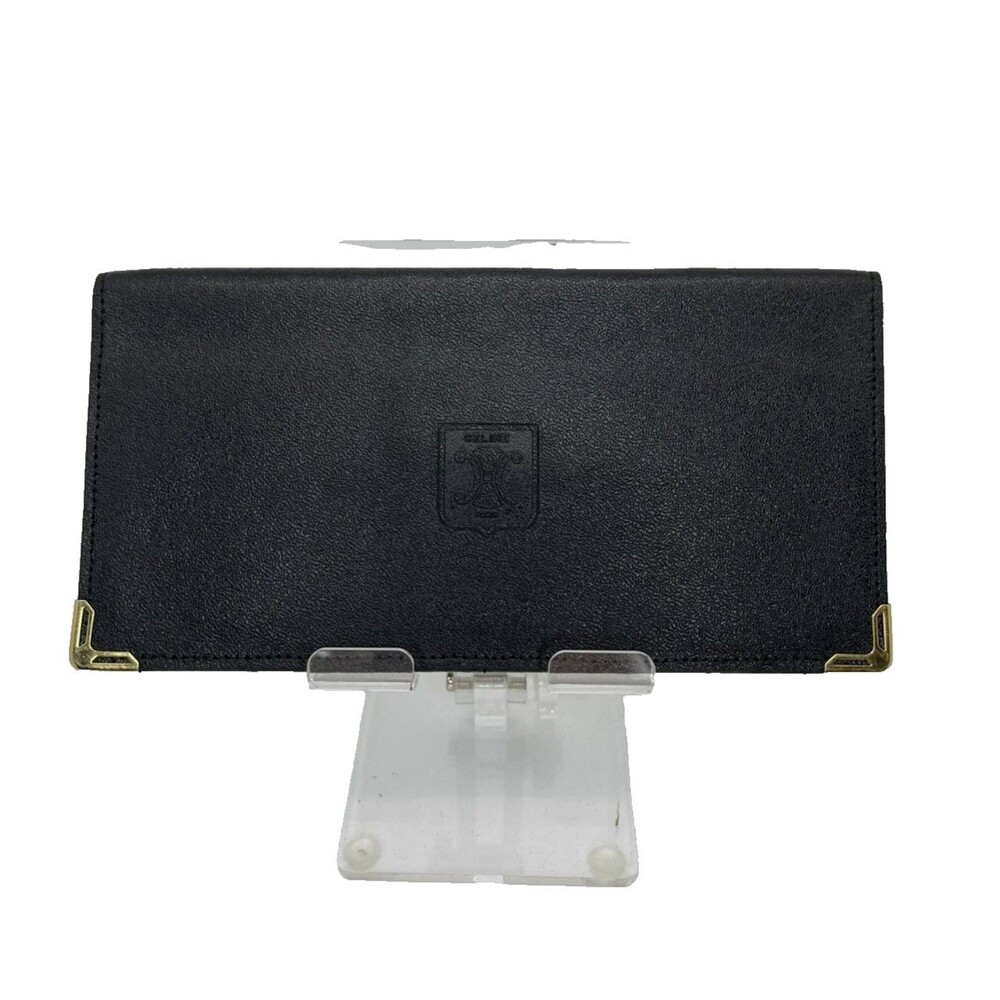 CELINE Macadam Leather Long Bifold Wallet Black Authentic Vintage/106